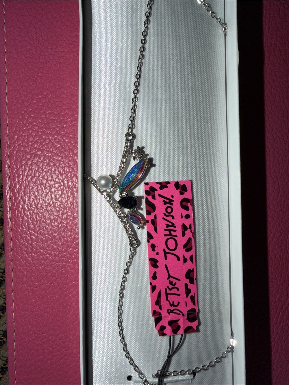 Silver rhinestone Betsey Johnson necklace